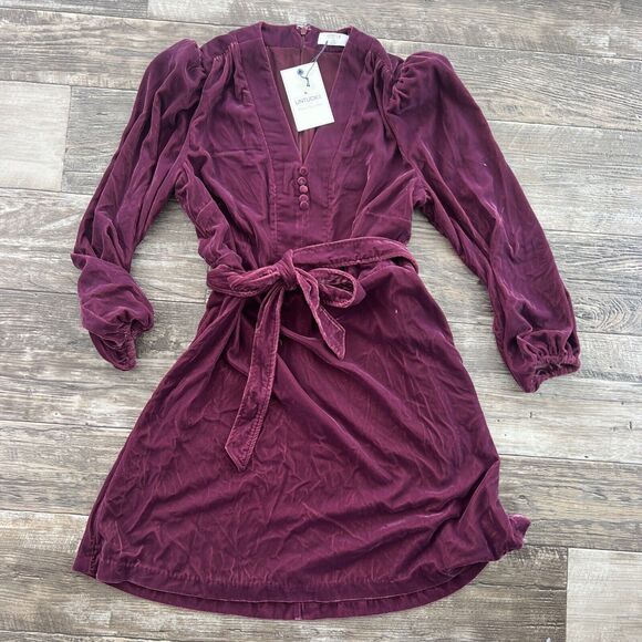 Untuckit Women's Size XL Belted Velvet Mickie Dress Button V Neck Burgundy - Picture 2 of 8